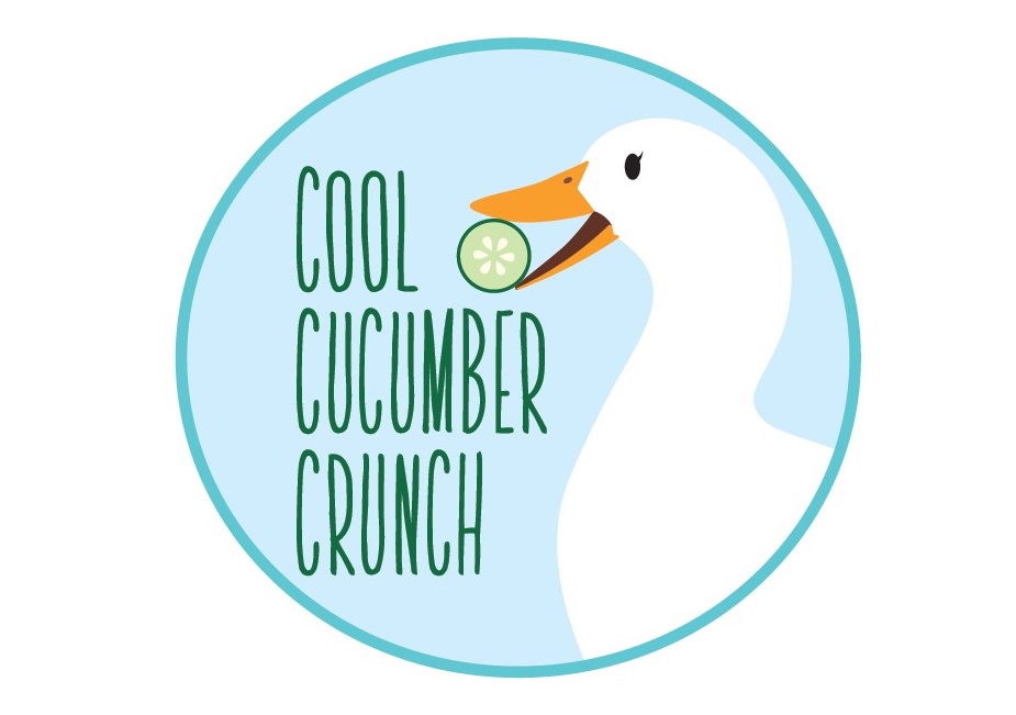 Logo with white duck eating cucumber round