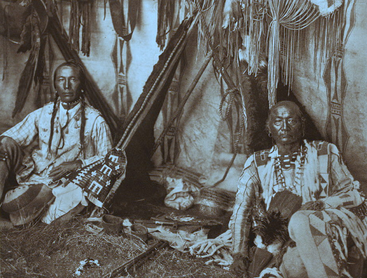 Edward Curtis image edited to exclude objects indicating modern life, image in the public domain