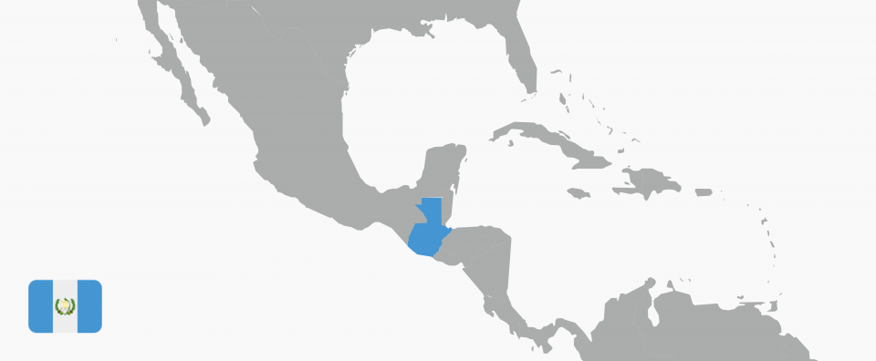 A map of Central America with Guatemala highlighted in light blue