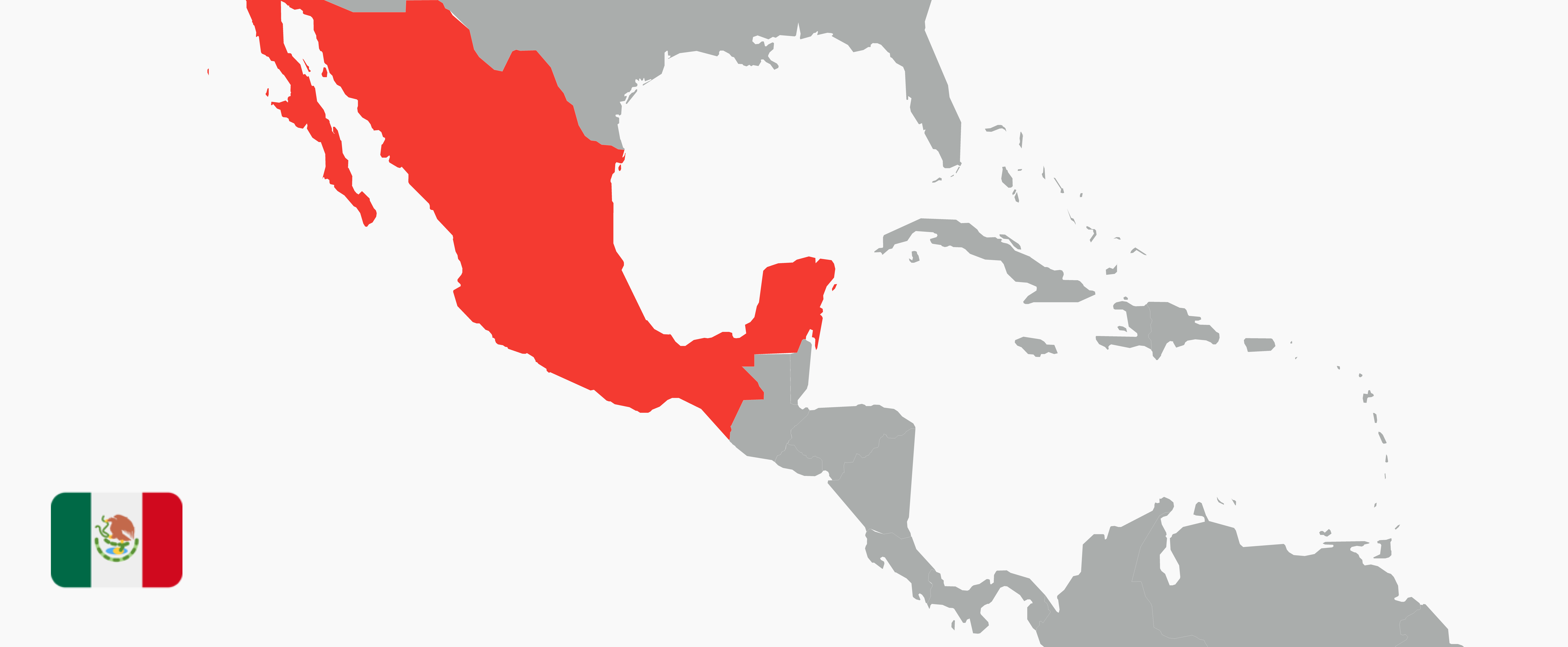 A map of Central America with Mexico highlighted in red
