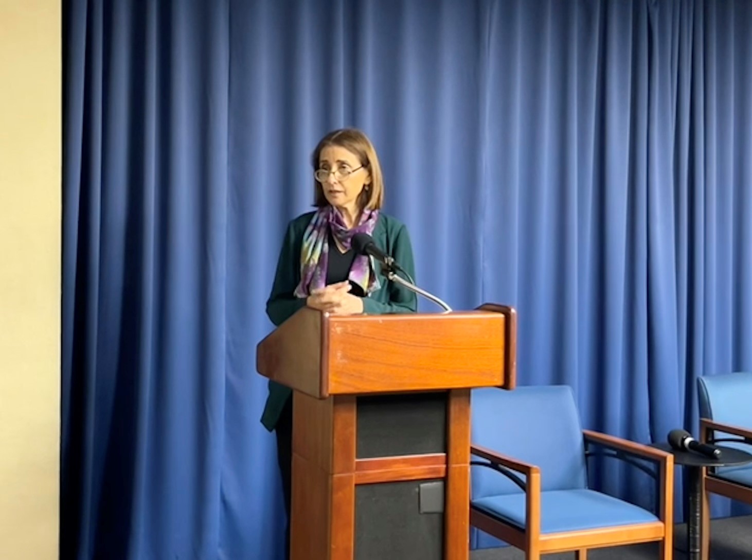 Woman speaks at podium