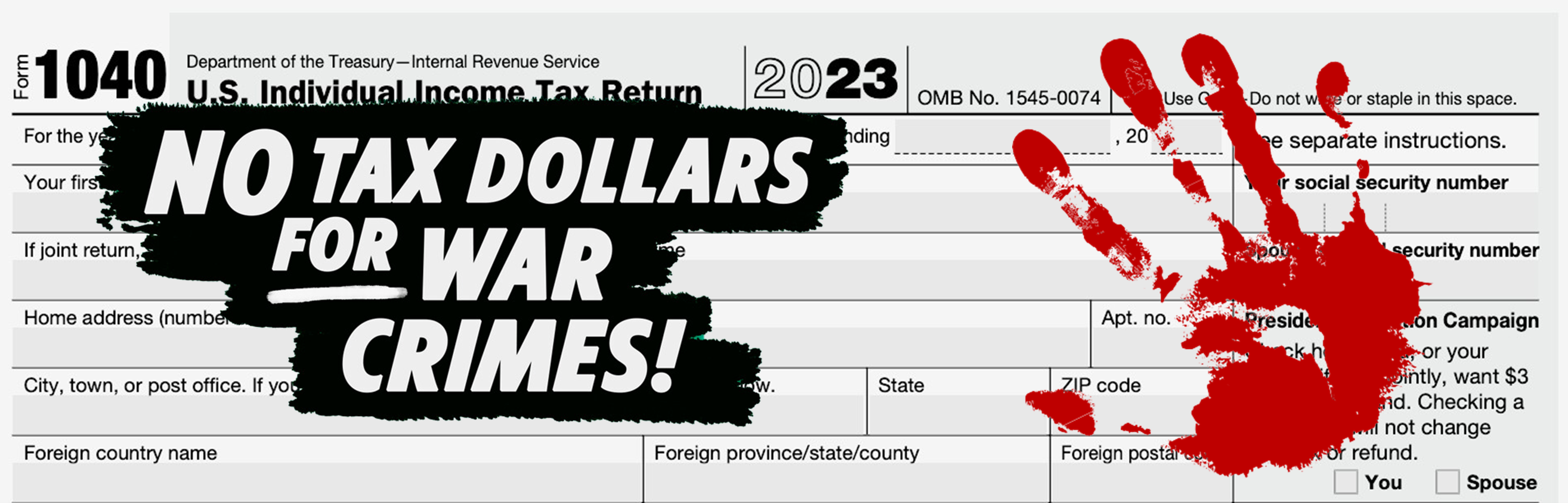 No Tax Dollars for War Crimes graphic
