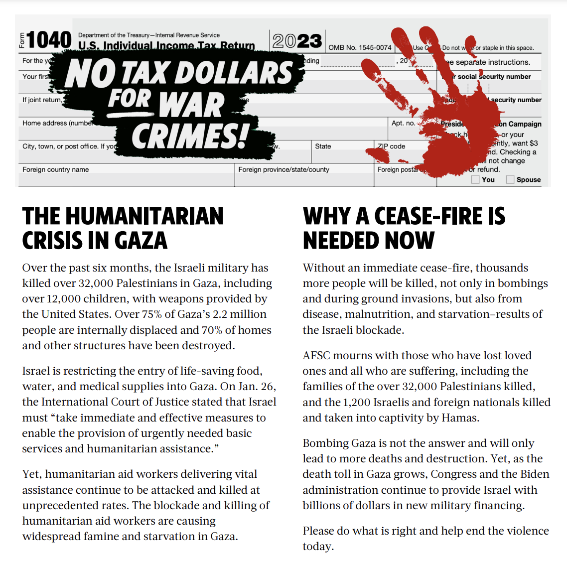 No Tax Dollars for War Crimes