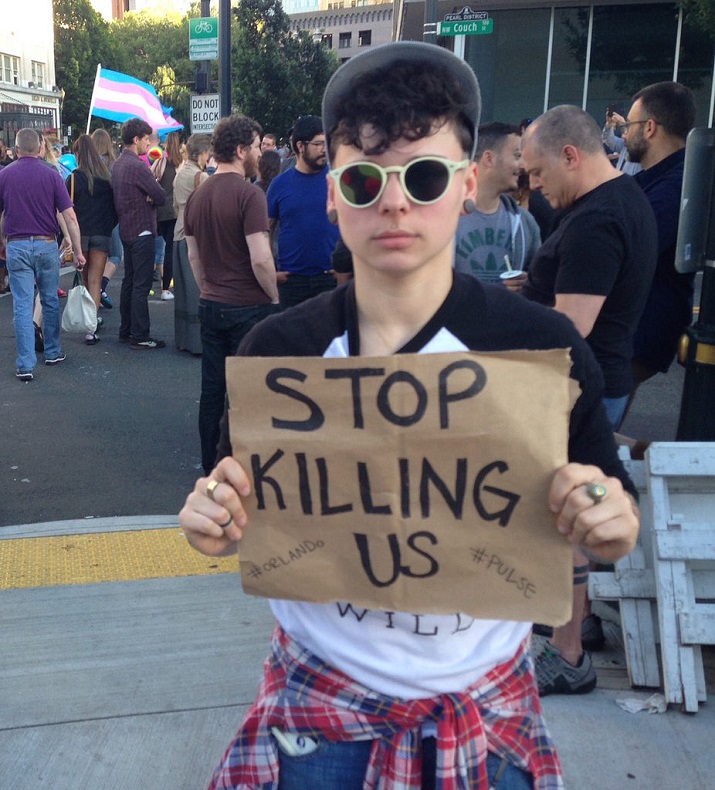 Stop killing us by Sarah Mirk at Portland vigil for Orlando via Flickr CC license