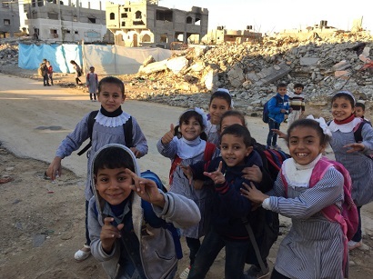 Children in Gaza in school uniforms