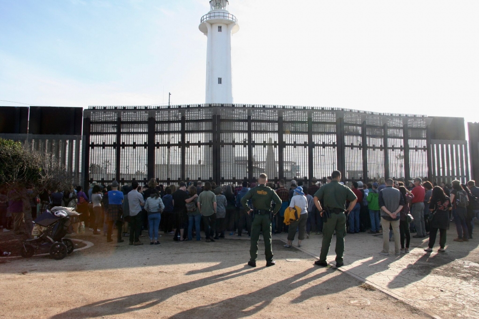 The border wall at Friendship Park, which is heavily policed by Border Patrol agents. Photo: AFSC/Pedro Rios