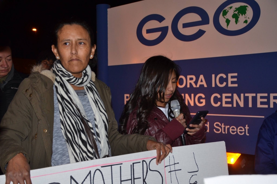 Luna, 12 (right), speaks out about why her mother, Jeanette, should be allowed to stay in the U.S. Photo: AFSC/Gabriela Flora