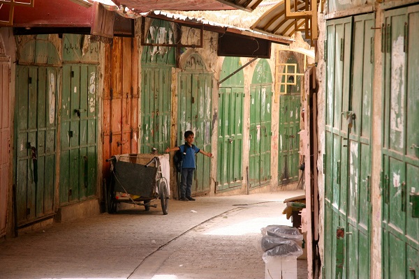 Al Shuhada Street in Hebron, nicknamed Ghost Town, where Palestinians shops were forced to close since 1994 following a massacre by a US citizen Israeli settler at the Ibrahimi Mosque.