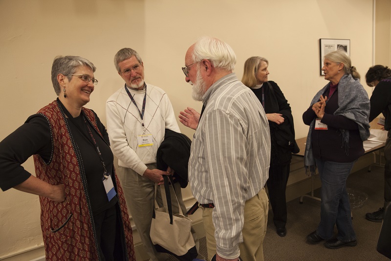 Ron Ferguson and Director of Friends Relations Lucy Duncan speaking with a Friend during the 2016 AFSC Corporation Meeting