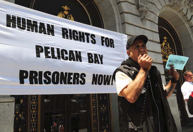 Speaker at rally in support of Pelican Bay hunger strikers.