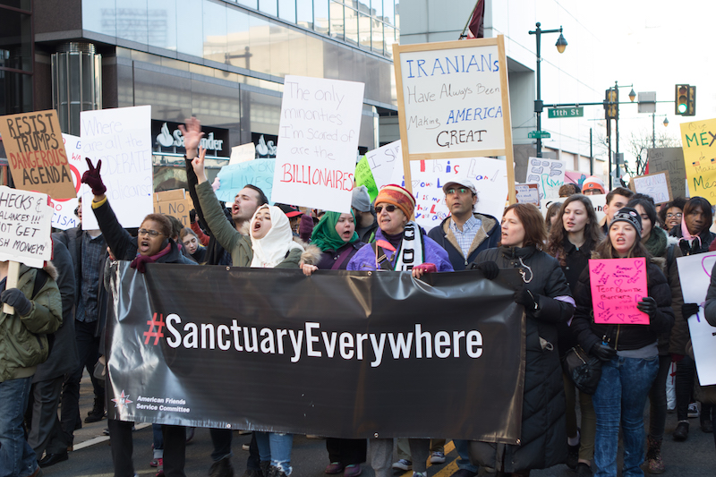 AFSC staff at a Sanctuary Everywhere rally in Philadelphia.